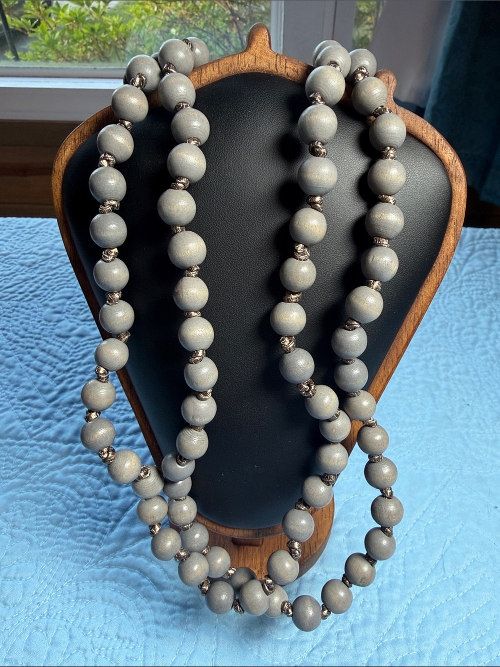 Plunder Gray Beaded Statement Necklace with Metallic Accents